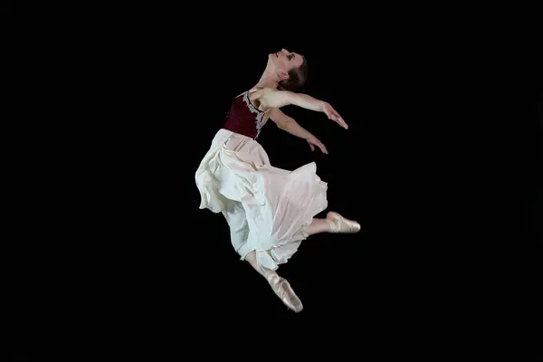 Tancerka Baletowa Czarnym Tle Tancerka Pozycji Tanecznej — Zdjęcie stockowe