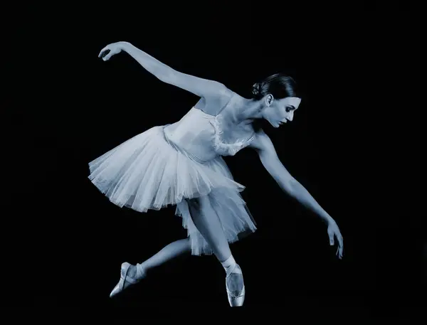 Balletttänzer Auf Schwarzem Hintergrund Tänzerin Tanzposition Stockbild
