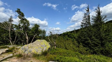 Karkonosze Ulusal Parkı. Dağlar ve bulutlar.