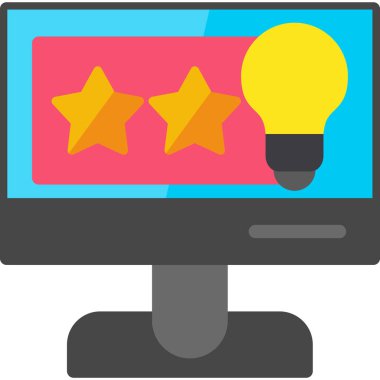 Yıldız simgesi ve düz tasarım vektör illüstrasyonlu bilgisayar monitörü