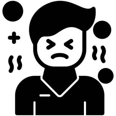 Üzgün adam vektör simgesi. biçim iki renkli düz sembol, siyah ve beyaz renkler, yuvarlak açılar, gri arkaplan.