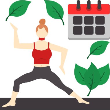 Bahçede yoga yapan genç bir kadın. sağlıklı yaşam tarzı konsepti. Beyaz arkaplanda izole edilmiş vektör düz illüstrasyon.
