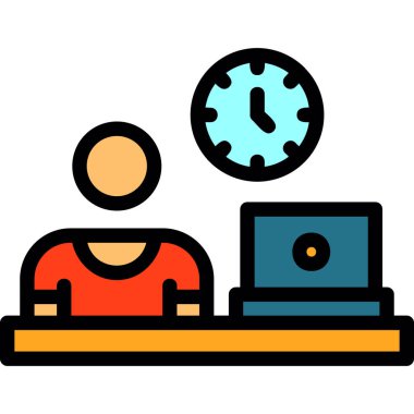 Saati olan bir laptop. Web simgesi vektör illüstrasyonu