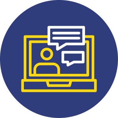 Konuşma baloncukları simgesi olan dizüstü bilgisayar, vektör illüstrasyonu