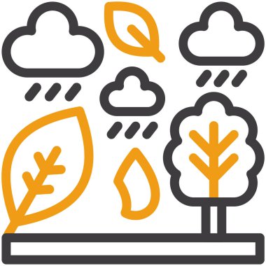 Hava ikonu ayarlandı. Yağmur, bulut ve yağmur damlalarının vektör çizimi.