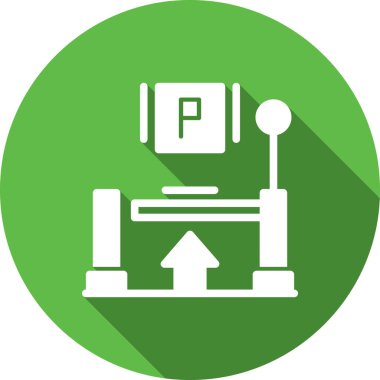 Beyaz çizgi araba anahtarı simgesi uzun gölgeli izole edilmiş. Yeşil daire düğmesi. vektör illüstrasyonu