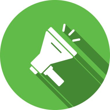 El ele tutuşan megafon ikonu izole edilmiş uzun gölge tarzında. vektör illüstrasyonu