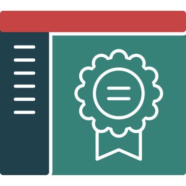 Yumuşak mavi arkaplanda izole edilmiş düz moda sertifika simgesi