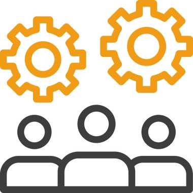 Takım çalışması ikonu. Vektör biçimi düz ikonik sembol, yuvarlak açılar, sarı renk, beyaz arkaplan.