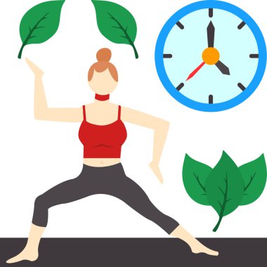 Yogacı kız saat ve yapraklarla