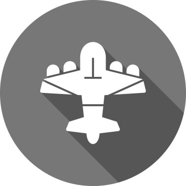 Uçak vektör simgesi. bicolor düz yuvarlak sembol, siyah ve gri renkler, yuvarlak açılar, beyaz arkaplan