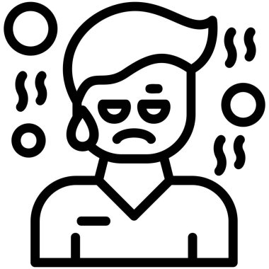 Soğuk ve baş ağrısı olan hasta kişi, vektör, illüstrasyon, simge