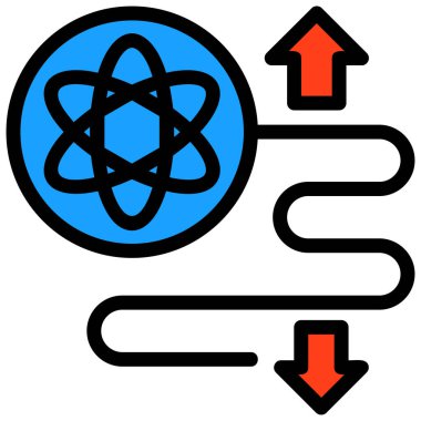 Atom vektörü simgesi. biçim düz bicolor mavi sembol, yuvarlak açılar, siyah arkaplan
