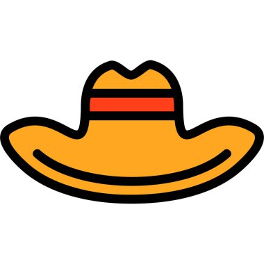 kovboy şapkası simgesi renk ana hatları vektörü
