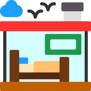 Otel odası ikonu, ana hatlarıyla doldurulmuş