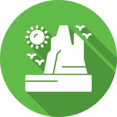 Beyaz arka planda izole edilmiş bir daire simgesinde yeşil çizgi güneşi. Yeşil daire düğmesi. vektör illüstrasyonu