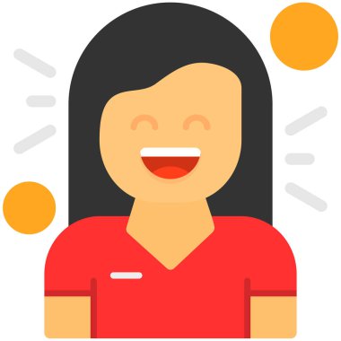 Gülümseme ikonu olan mutlu kadın, düz tasarım.