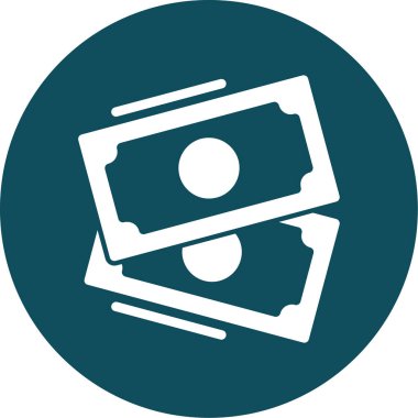 Para ikonu. Bu düz yuvarlak vektör düğmesi gri ve cyan renkleri kullanır ve beyaz arkaplanda izole edilir.