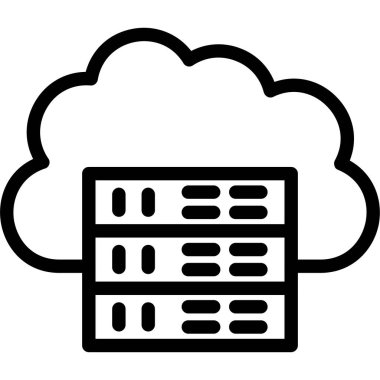 Bulut sunucusu simgesi. Beyaz arka planda yalıtılmış web tasarımı için anahat bulut sunucusu vektör simgesi