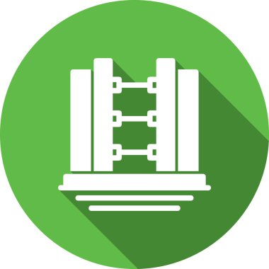 Beyaz çizgi yuvarlak kapı simgesi uzun gölge arkaplan izole. Kapı kapısı, kapı işareti. Yeşil daire düğmesi. vektör illüstrasyonu