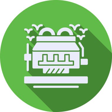 Beyaz çizgi elektrikli karıştırıcı ikonu uzun gölgeli izole edilmiş. Mutfak blenderi. Yeşil daire düğmesi. Vektör İllüstrasyonu