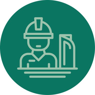 Miğferli işçi ve yeşil kask ikonlu bir şapka..