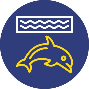 Sarı balıklı mavi ve sarı bir ikonun vektör çizimi