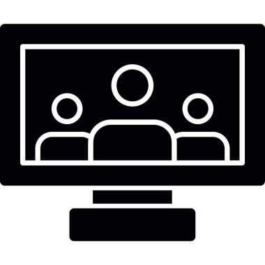 Video konferans ikonu. Beyaz arkaplanda izole edilmiş web tasarımı için ana hat konferans konferans vektör simgesi