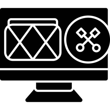 Büyüteç ikonlu dizüstü bilgisayar. vektör illüstrasyonu