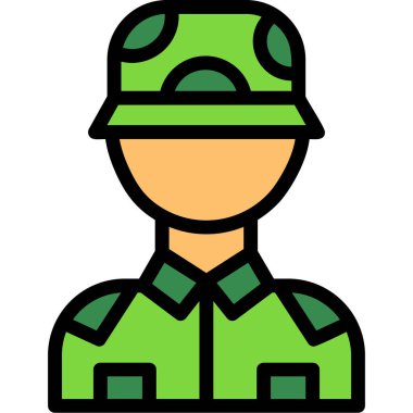 Asker asker ikonu. Ana hatları asker adam vektör simgesi düz izole