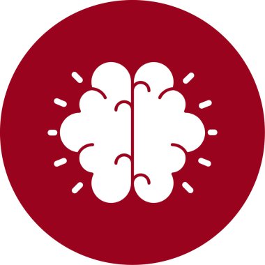 Beyin vektör simgesi. biçim düz yuvarlak simge, kırmızı renk, yuvarlak açılar, beyaz arkaplan