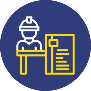 Kask ve belge taşıyıcısı olan işçi.