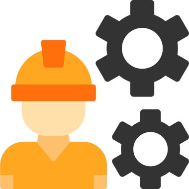 İnşaatçı mühendis vektör simgesi. stil düz iki renkli turuncu ve gri semboldür, yuvarlak açılar, beyaz arkaplan.