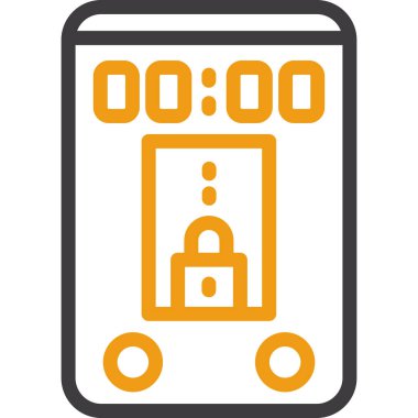 Cep telefonunda kilit vektör simgesi var. bicolor düz sembol, turuncu ve gri renkler, yuvarlak açılar, beyaz arkaplan