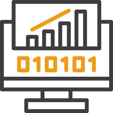 İkili kod simgesine sahip bilgisayar, basit vektör illüstrasyonu