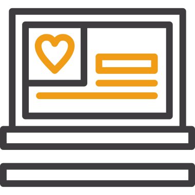 kalp simgesi ve vektör illüstrasyonlu dizüstü bilgisayar