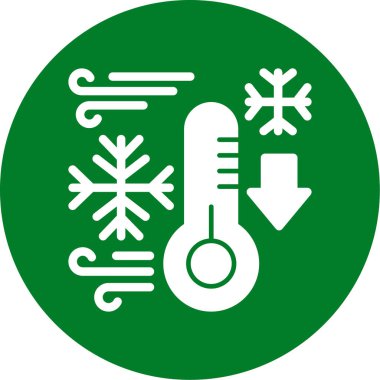 sıcaklık simgesi. Vektör biçimi düz simge, yuvarlak açılar, eko yeşil renk, beyaz arkaplan.