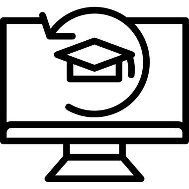 Mezuniyet şapkalı laptop, web simgesi, vektör illüstrasyonu