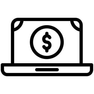 laptop money icon, outline style