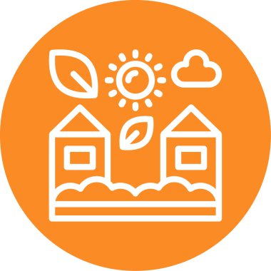 Güneş ve güneş ikonlu ev, vektör illüstrasyonu