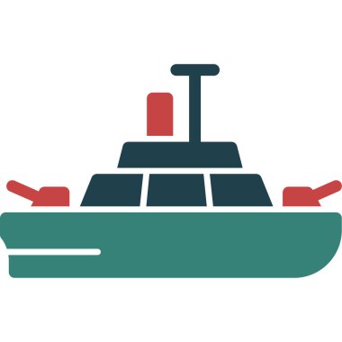 Savaş Gemisi Glyph Çoklu Renk, Vektör İllüstrasyonu