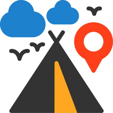 beyaz arkaplanda izole edilmiş çadır simgesi ve vektör illüstrasyonu