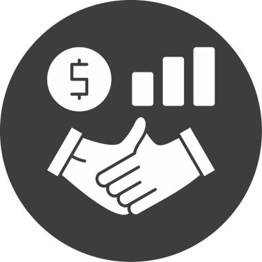 Finansal el sıkışma vektör simgesi. biçim düz sembol, gri renk, yuvarlak açılar, beyaz arkaplan