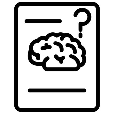 Kitap ikonlu beyin. Beyaz arka planda izole edilmiş web tasarımı için soru işareti olan insan beyninin ana hatları