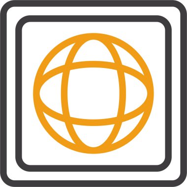 küresel internet vektör simgesi. biçim yuvarlak kare çerçeveli düz semboldür, sarı renk, beyaz arkaplan