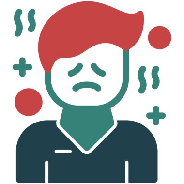 Baş ağrısı ikonu olan hasta adam, vektör illüstrasyonu