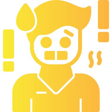 Üzgün adam ikonu. Kabartma biçimi düz sembol sarı renk, yuvarlak açılar, beyaz arkaplan.