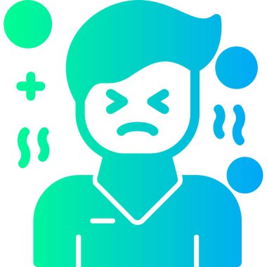 Renk arkaplanında baş ağrısı ve acı ikonu olan bir renk adamı. Ağrı baş ağrısı. Acı. vektör illüstrasyonu