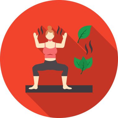 Kırmızı pozda yoga yapan kadın.