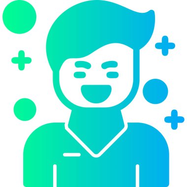 Tıbbi maske ikonuna sahip renkli adam beyaz arka planda izole edildi. Değişken rastgele dinamik şekiller. vektör illüstrasyonu